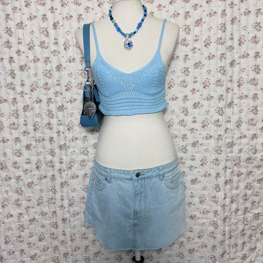 Brand New Light Blue Crochet Crop Top Women’s Summer Boho
